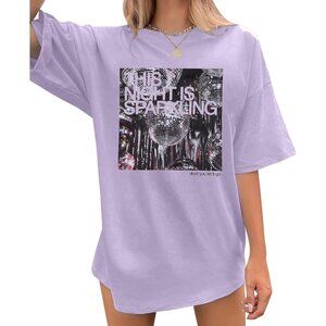 🆕 Women Purple Nashville Country Concert Vintage Graphic Tee Oversized T Shirts